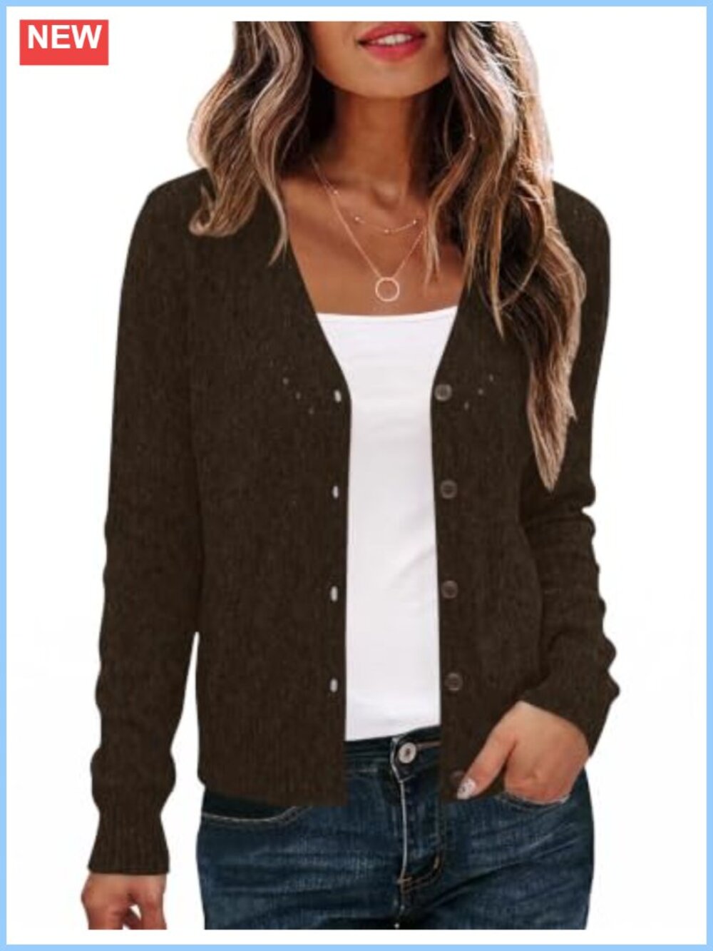 Womens Open Front Crochet Cardigan V-Neck Button Sweater